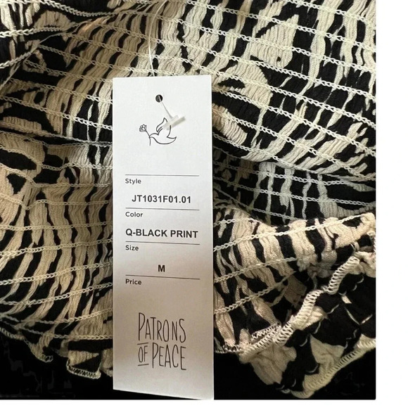 Patrons Of Peace Boho Palm Leaf Geo Print Smocked Peplum Top Size Medium - Picture 5 of 8